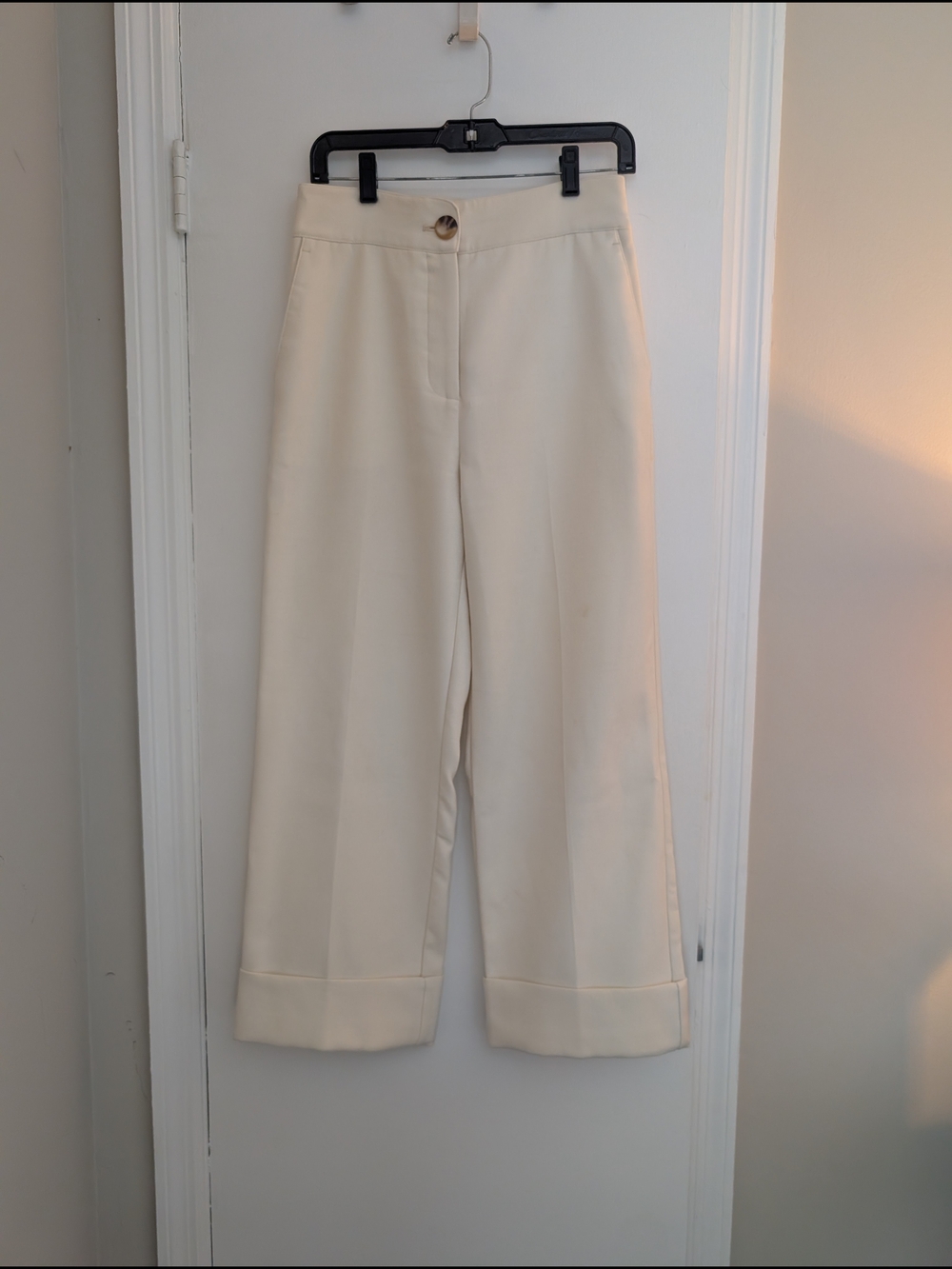Sezane Damon Trousers- 38 High-Rise Wide Leg Cream Pants